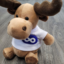 Load image into Gallery viewer, Mini Moose plush animal with detachable beaded Metis pin - North of Fifty Indigenous Boutique