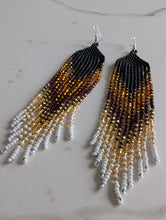 Load image into Gallery viewer, Black and gold handmade beaded earrings