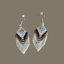 Load image into Gallery viewer, Elegant White and Cream Beaded Feather Earrings - North of Fifty Indigenous Boutique
