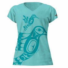Load image into Gallery viewer, Hummingbird Women's Vneck Tshirt, design by Kwakwaka’wakw Artist Francis Dick - North of Fifty Indigenous Boutique
