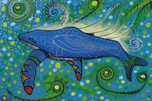 Load image into Gallery viewer, Wall Art -  Humpback Swimming with Yellow Bubbles by Indigenous Artist Alan Syliboy - North of Fifty Indigenous Boutique