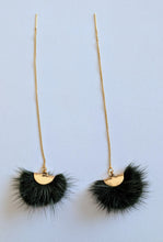 Load image into Gallery viewer, Real Mink Earrings by Namgis artist Jonathan Whonnock - dark green - North of Fifty Indigenous Boutique