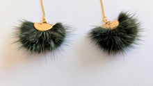 Load image into Gallery viewer, Real Mink Earrings by Namgis artist Jonathan Whonnock - dark green - North of Fifty Indigenous Boutique