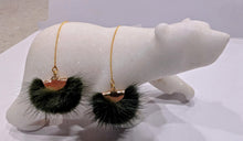 Load image into Gallery viewer, Real Mink Earrings by Namgis artist Jonathan Whonnock - dark green - North of Fifty Indigenous Boutique