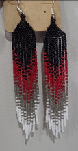 Load image into Gallery viewer, Black Red Beaded Ombre Fringe Earrings
