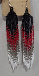 Black Red Beaded Ombre Fringe Earrings