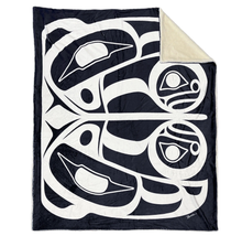 Load image into Gallery viewer, &quot;Raven&quot; Faux Rabbit Throw, artwork by Native Artist, Roy Henry Vickers
