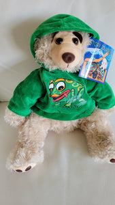 Mokey Spirit Bear with frog hoodie, Bill Helin design