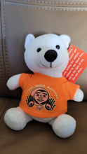 Load image into Gallery viewer, Powder Polar Bear 6&quot; stuffie with Every Child Matters, Bill Helin design
