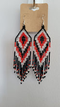 Load image into Gallery viewer, Red Black White Chevron Fringe Earrings

