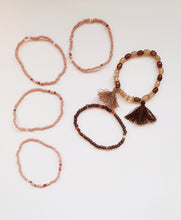 Load image into Gallery viewer, Taupe and brown beaded Bohemian elasticized bead bracelet
