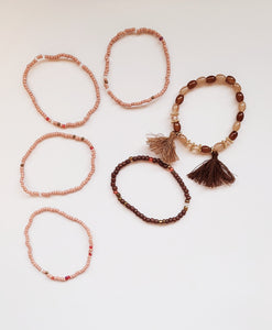 Taupe and brown beaded Bohemian elasticized bead bracelet