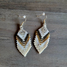 Load image into Gallery viewer, Elegant White and Cream Beaded Feather Earrings
