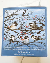 Charger l&#39;image dans la galerie, &quot;Chickadees&quot; Glass Ornament by Metis artist Carla Joseph
