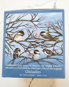 "Chickadees" Glass Ornament by Metis artist Carla Joseph