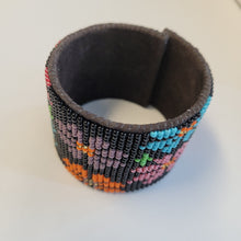 Load image into Gallery viewer, Black Beaded Floral Cuff Bracelet
