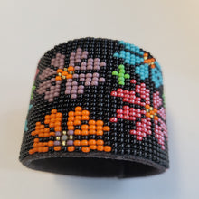 Load image into Gallery viewer, Black Beaded Floral Cuff Bracelet
