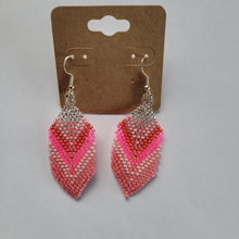 Load image into Gallery viewer, Pink Beaded Feather Earrings
