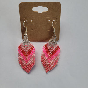 Pink Beaded Feather Earrings