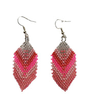 Load image into Gallery viewer, Pink Beaded Feather Earrings
