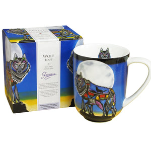 "Wolf" 16 oz mug by Indigenous artist, Jessica Somers