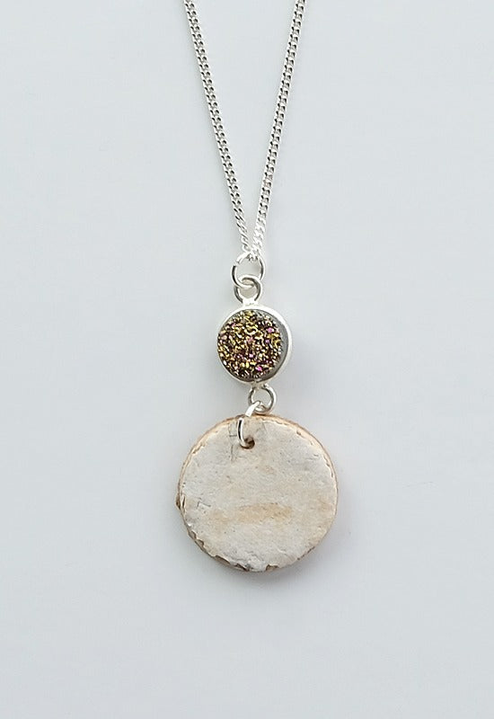 Sterling Silver Birch Bark necklace with violet druzy