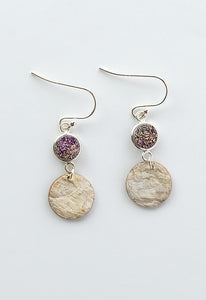 Sterling Silver Birch Bark earrings with violet druzy