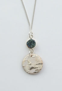 Sterling Silver Birch Bark necklace with teal druzy