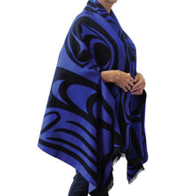 Load image into Gallery viewer, Reversible Fashion Cape - Spirit Wolf - Royal Blue. design by Paul Windsor
