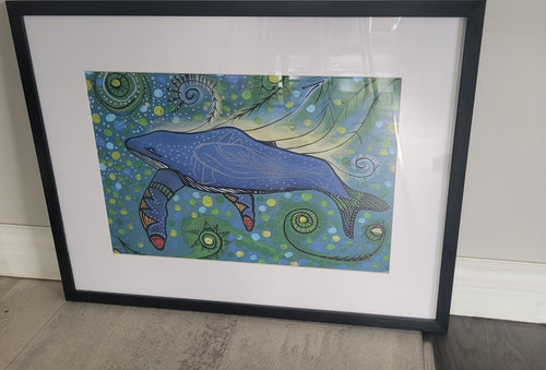 Humpback Swimming with Yellow Bubbles by Native artist Alan Syliboy, North of Fifty 50