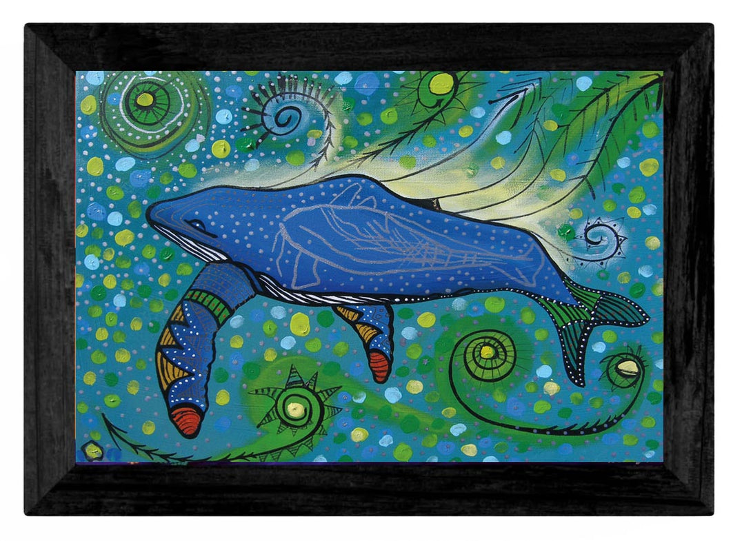 Humpback Swimming withYellow Bubbles by Native artist Alan Syliboy, North of Fifty50