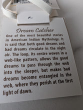 Load image into Gallery viewer, Information card about dream catchers with text on a white background
