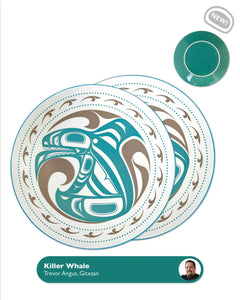 "Killer Whale" Set of 2 Dinner Plates, design by Gitxsan artist, Trevor Angus -  arriving late January 2025