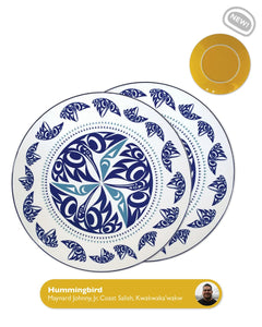 "Hummingbird" Set of 2 Dinner Plates, design by Native artist Maynard Johnny Jr - arriving late January 2025