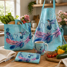 Load image into Gallery viewer, "Hummingbird Feathers"  Apron by Métis artist, Carla Joseph
