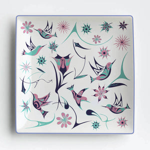 "Hummingbird" 10" Square Serving Plate, design by Coast Salish artist Nicole La Rock - arriving end of January 2025