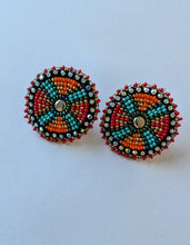 Load image into Gallery viewer, Teal and orange medallion earrings - North of Fifty Indigenous Boutique
