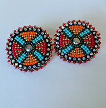 Load image into Gallery viewer, Teal and orange medallion earrings - North of Fifty Indigenous Boutique
