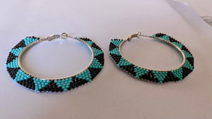 Large teal and black beaded hoop earrings - North of Fifty Indigenous Boutique