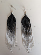 Load image into Gallery viewer, Beaded Ombre Fringe Earrings in black, grey &amp; white
