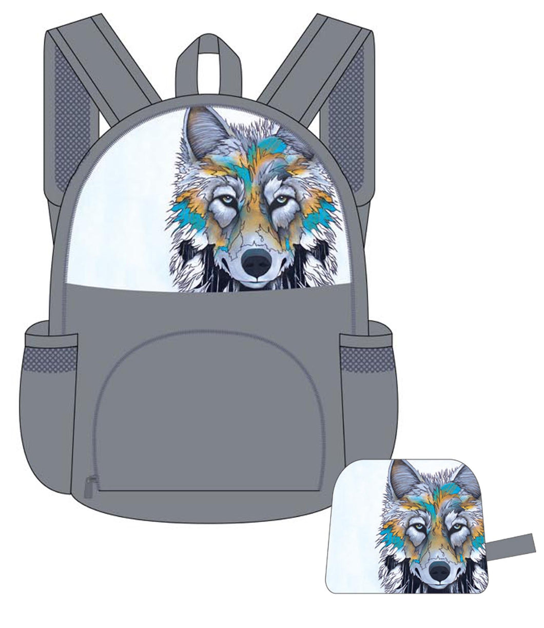 Foldable backpack featuring the artwork of Micqaela Jones