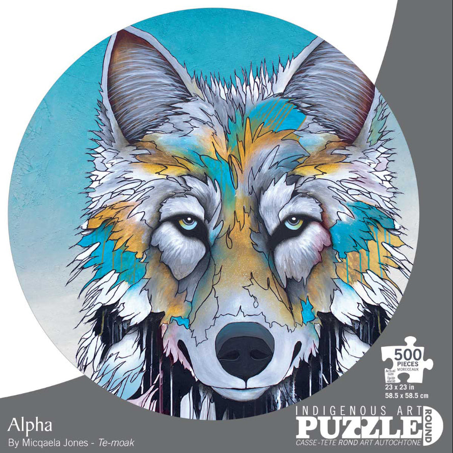 500 piece round jigsaw puzzle featuring Micqaela Jones art - Alpha