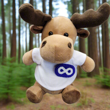 Load image into Gallery viewer, Mini Moose plush animal with detachable beaded Metis pin
