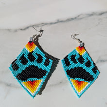 Load image into Gallery viewer, Pair of beaded earrings with bear paw design 
