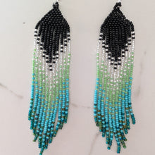 Load image into Gallery viewer, handmade beaded earrings in green blue teal

