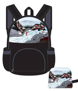 Foldable back pack featuring the artwork of Richard Shorty