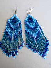 Load image into Gallery viewer, Pair of blue and green beaded earrings 
