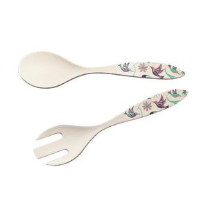 "Hummingbird" Salad Servers Bamboo, design by Coast Salish artist Nicole La Rock - arriving late January 2025