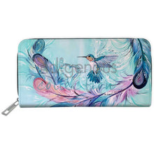 Load image into Gallery viewer, Hummingbird Feathers Embossed Wallet with artwork by Indigenous Artist Carla Joseph
