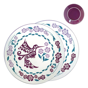 "Hummingbird" Set of two 10.5" Dinner Plates, design by Kwakwaka’wakw artist Francis Dick